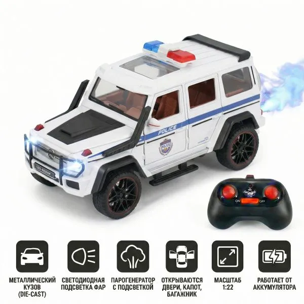 Радиоуправляемая металлическая полицейская машина Mercedes G500 1:22 - HCL-3608-WHITE