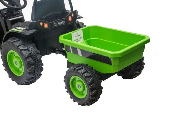 Детский электромобиль трактор с ковшом и прицепом (зеленый, 2WD, EVA) - HL389-LUX-GREEN-TRAILER