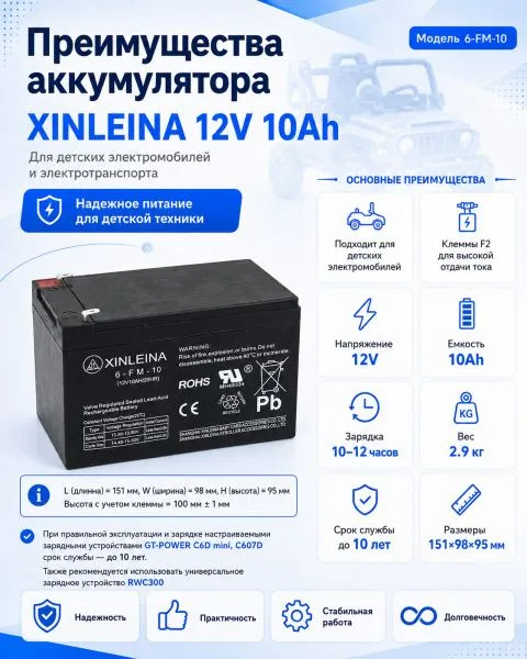 Аккумулятор XINLEINA 12V10Ah/20Hr - X-6FM10