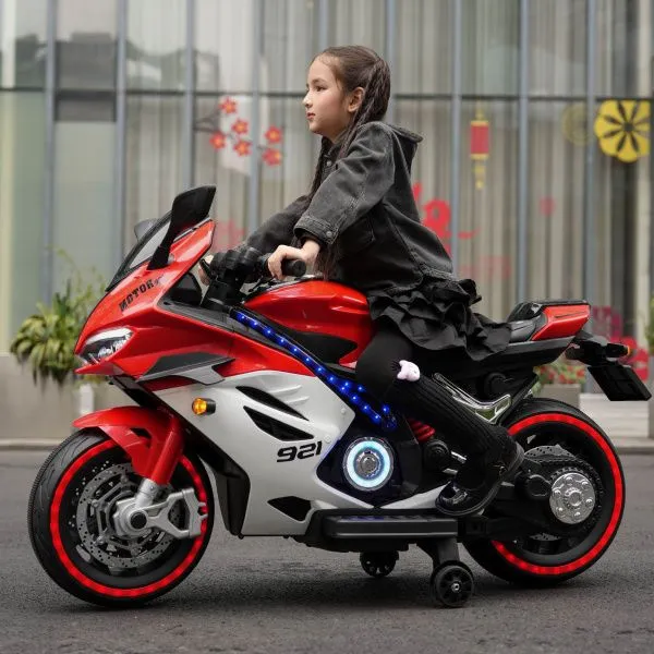 Детский электромотоцикл Ducati (12V, EVA, ручка газа, спидометр) - FT-921-RED-WHITE