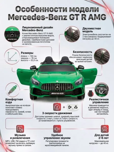 Электромобиль Mercedes-Benz GT R (зеленый, 4WD, 12V) - HL289-GREEN